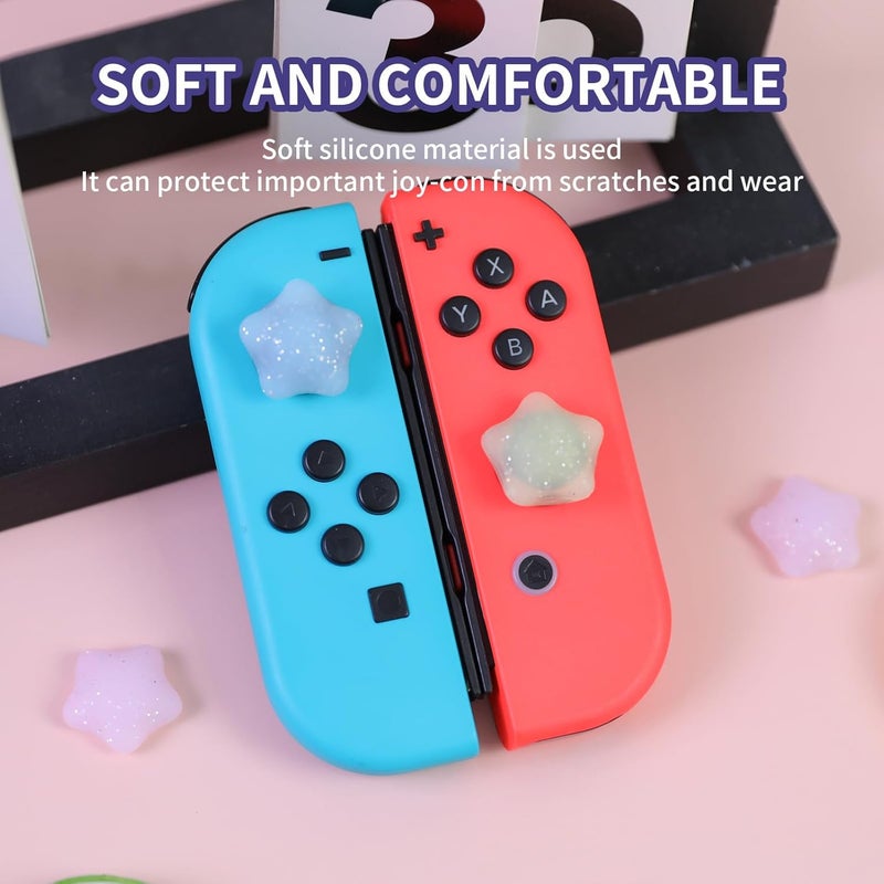FlyingMage Switch Joycon Thumb Grips Caps, 4 PCS Cute Kawaii 3D Silicone Analog Thumbstick Button Cover Compatible with Nintendo Switch Lite/OLED Joystick Caps (Multicolor Glitter Star) - Image 2